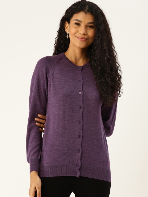 

Monte Carlo Women Purple Solid Woolen Cardigan Sweater