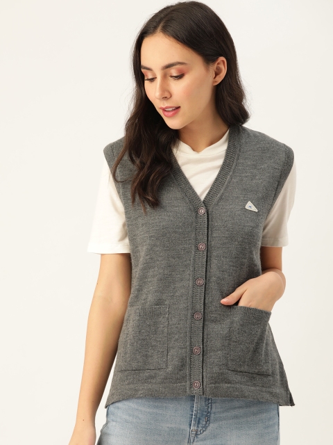 

Monte Carlo Women Charcoal Grey Woollen Solid Cardigan