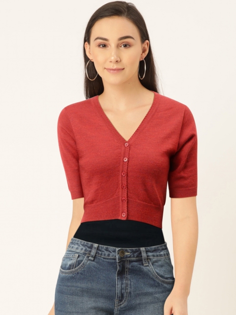 

Monte Carlo Women Rust Red Solid Crop Cardigan
