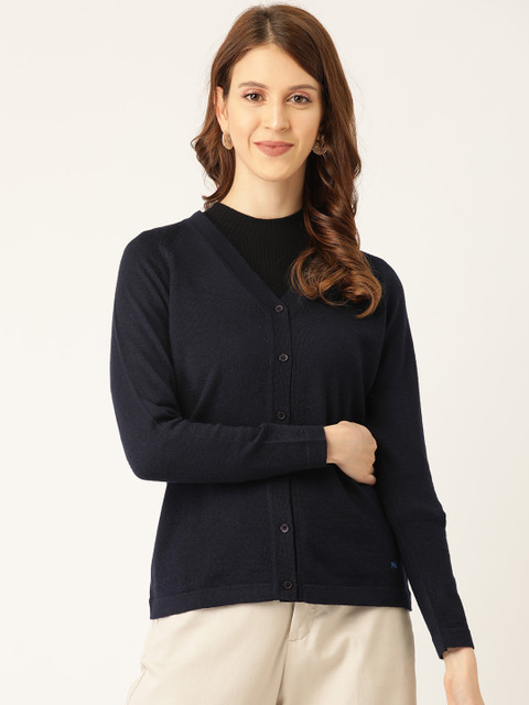 

Monte Carlo Women Navy Blue Solid Woollen Cardigan