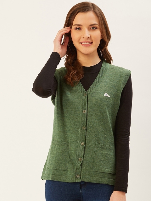 

Monte Carlo Women Green Woollen Solid Cardigan