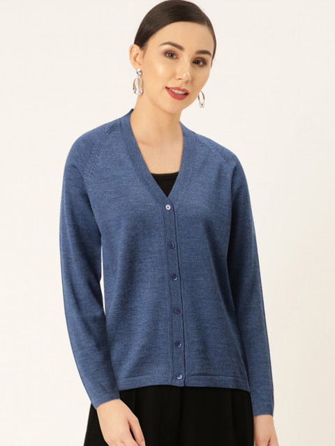 

Monte Carlo Women Blue Solid Pure Wool Cardigan