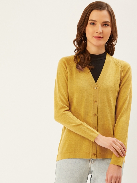 

Monte Carlo Women Mustard Yellow Solid Cardigan