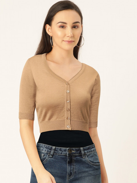 

Monte Carlo Women Beige Solid Pure Wool Cropped Cardigan