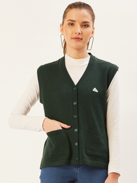

Monte Carlo Women Green Woollen Solid Cardigan