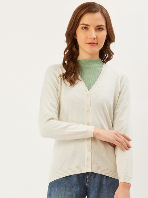 

Monte Carlo Women Off-White Solid Cardigan