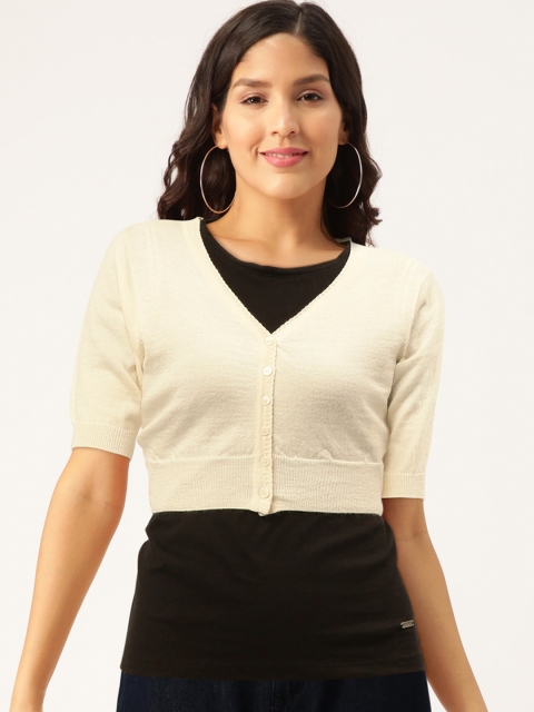 

Monte Carlo Women Off-White Solid Cropped Cardigan