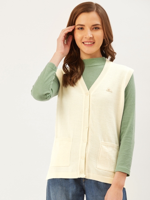

Monte Carlo Women Off-White Woollen Solid Cardigan