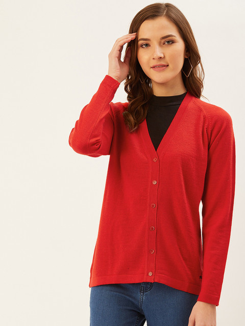 

Monte Carlo Women Red Solid Cardigan