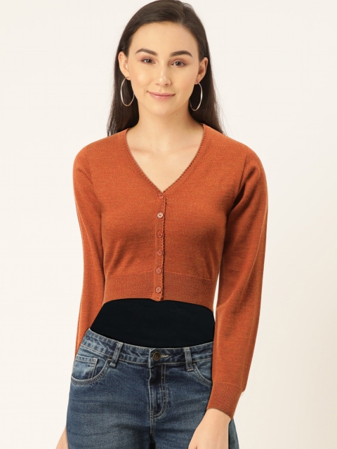 

Monte Carlo Women Rust Orange Solid Pure Wool Cropped Cardigan