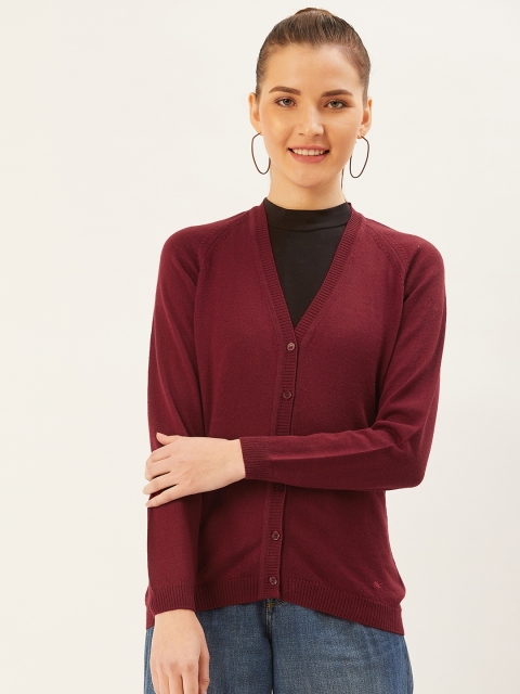 

Monte Carlo Women Maroon Solid Cardigan