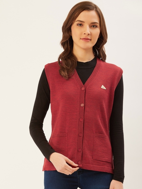

Monte Carlo Women Red Woollen Solid Cardigan