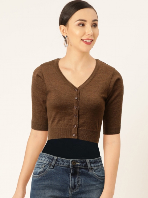 

Monte Carlo Women Brown Solid Pure Wool Cropped Cardigan