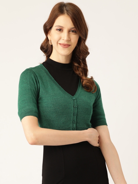 

Monte Carlo Women Green Solid Cropped Cardigan Sweater
