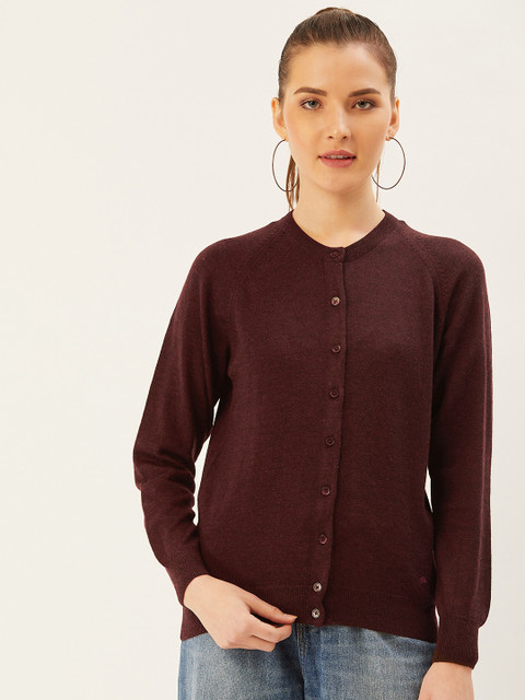 

Monte Carlo Women Burgundy Solid Cardigan