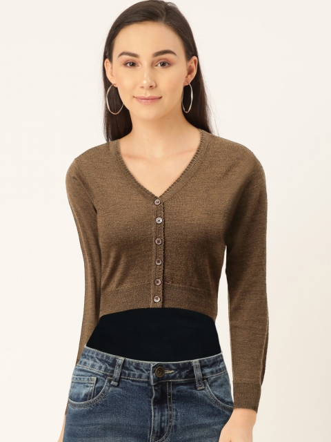 

Monte Carlo Women Brown Solid Pure Wool Cropped Cardigan