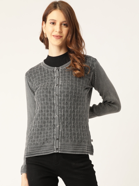 

Monte Carlo Women Charcoal Grey Cable Knit Patterned Cardigan