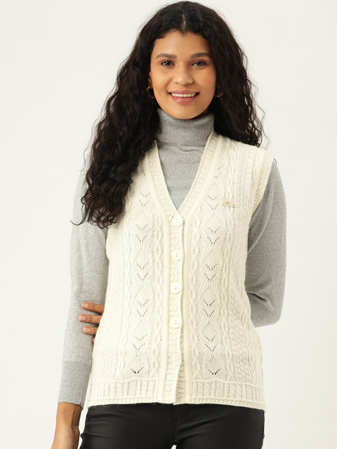 

Monte Carlo Women White Open Cable Knit Cardigan Sweater