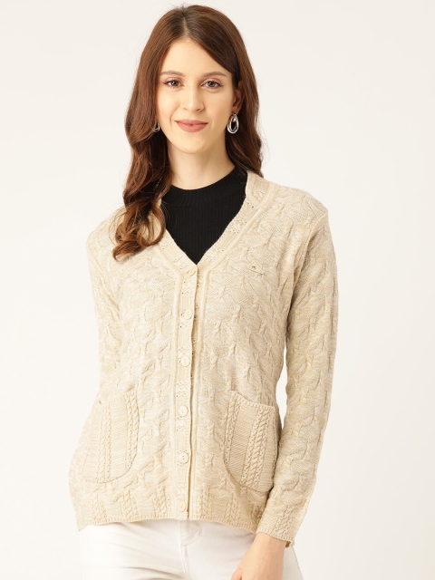 

Monte Carlo Women Beige Geometric Self Design Cardigan Sweater