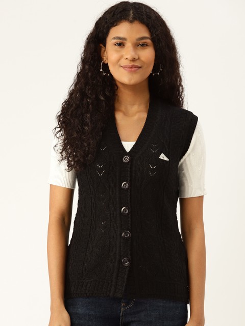 

Monte Carlo Women Black Open Cable Knit Cardigan Sweater