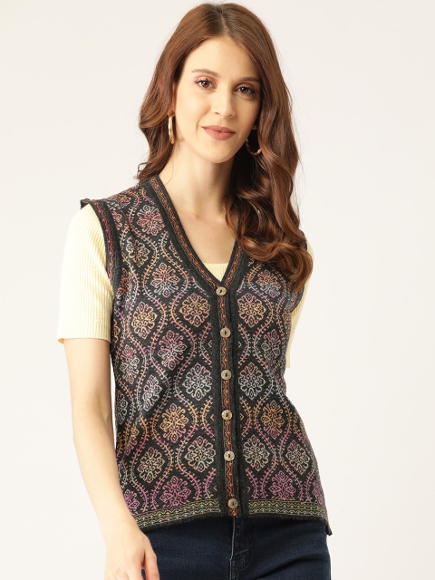 

Monte Carlo Women Black & Pink Self Design Cardigan