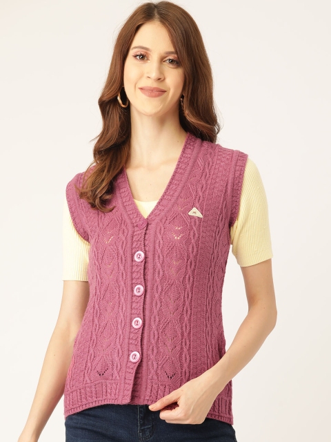 

Monte Carlo Women Pink Self Design Cardigan Sweater