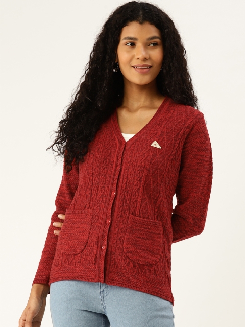 

Monte Carlo Women Maroon Cable Knit Cardigan Sweater