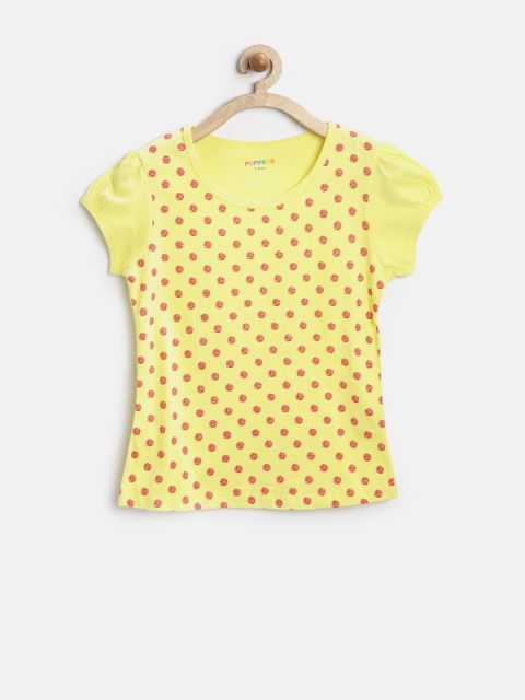 

POPPERS by Pantaloons Girls Yellow Dot Print Top