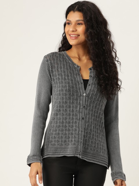 

Monte Carlo Women Charcoal Grey Self Design Cardigan
