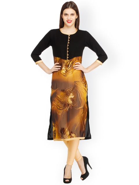 

Cottinfab Black Printed Kurta
