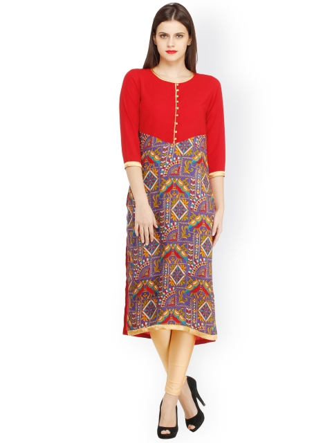

Cottinfab Red Printed Kurta
