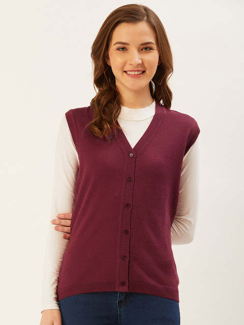 

Monte Carlo Women Burgundy Solid Cardigan