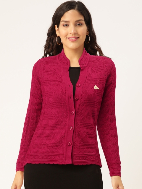 

Monte Carlo Women Magenta Self Design Cardigan Sweater