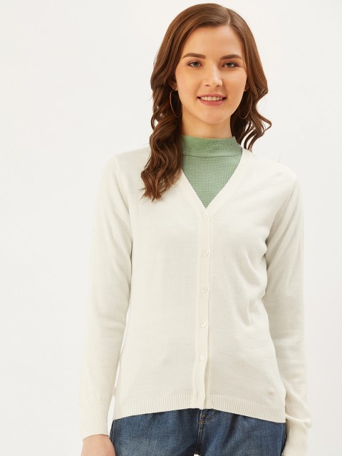 

Monte Carlo Women Off-White Solid Cardigan