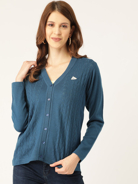 

Monte Carlo Women Teal Self Design Cardigan Sweater
