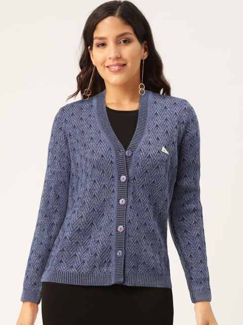 

Monte Carlo Women Blue Self Design Cardigan Sweater