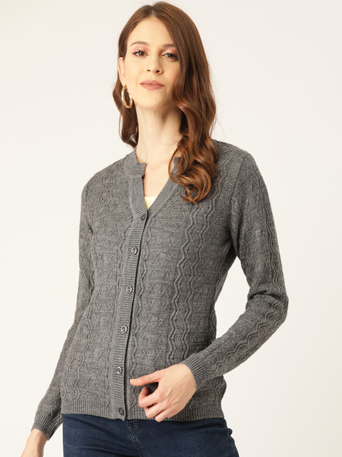 

Monte Carlo Women Charcoal Grey Self Design Cardigan Sweater