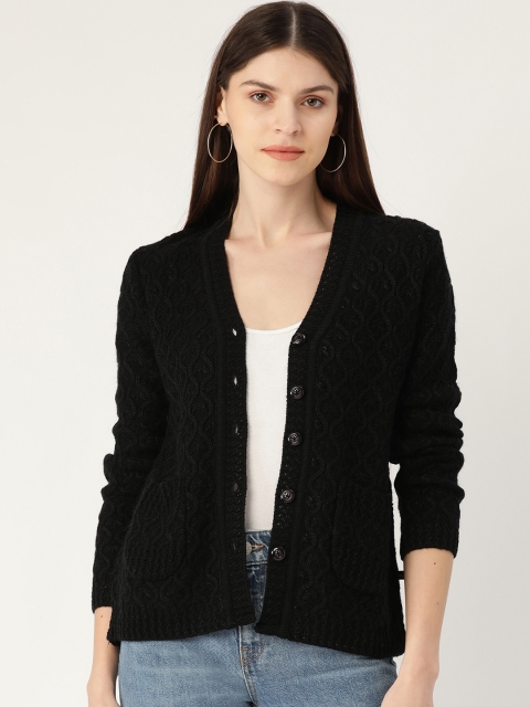 

Monte Carlo Women Black Self-Design Cardigan Sweater