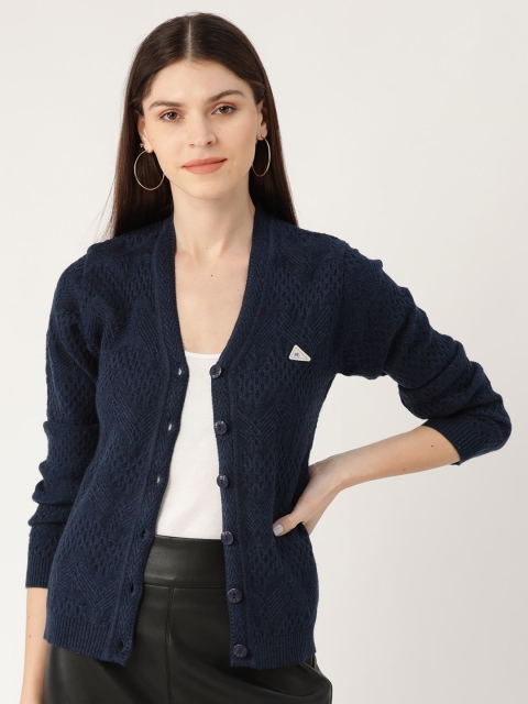 

Monte Carlo Women Navy Blue Self Design Cardigan