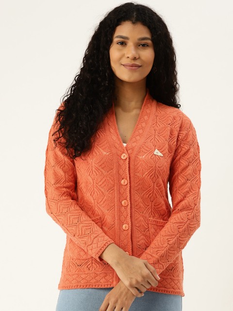 

Monte Carlo Women Orange Geometric Patterned Cardigan Sweater