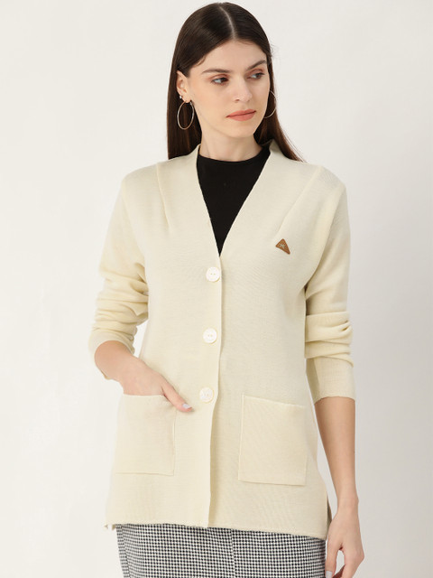 

Monte Carlo Women Cream-Coloured Solid Cardigan Sweater