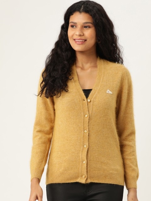 

Monte Carlo Women Mustard Solid Fuzzy Cardigan Sweater