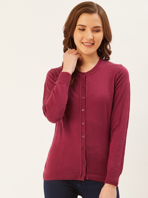 

Monte Carlo Women Burgundy Solid Cardigan