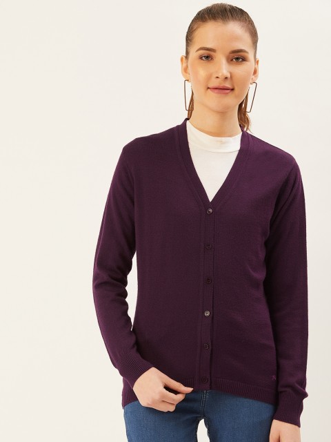 

Monte Carlo Women Aubergine Solid Cardigan, Purple