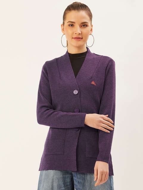 

Monte Carlo Women Aubergine Solid Cardigan, Purple