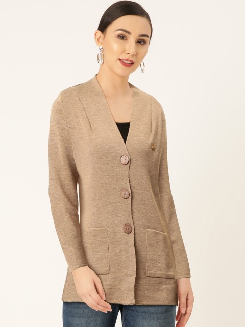 

Monte Carlo Women Beige Solid Pure Wool Longline Cardigan