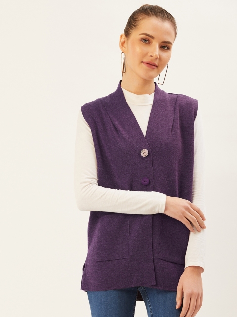 

Monte Carlo Women Aubergine Woollen Solid Cardigan, Purple