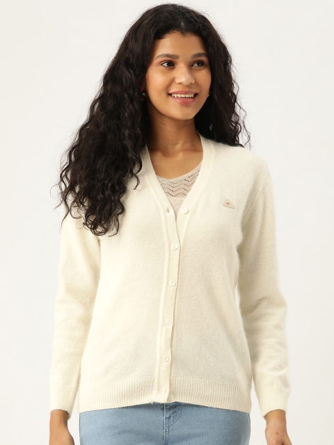 

Monte Carlo Women White Solid Fuzzy Cardigan Sweater