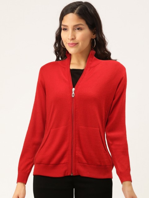 

Monte Carlo Women Red Solid Cardigan Sweater