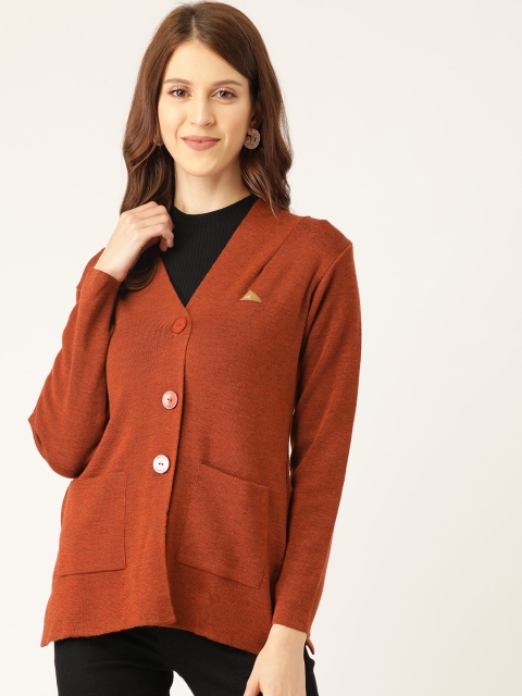 

Monte Carlo Women Rust Brown Woollen Solid Cardigan